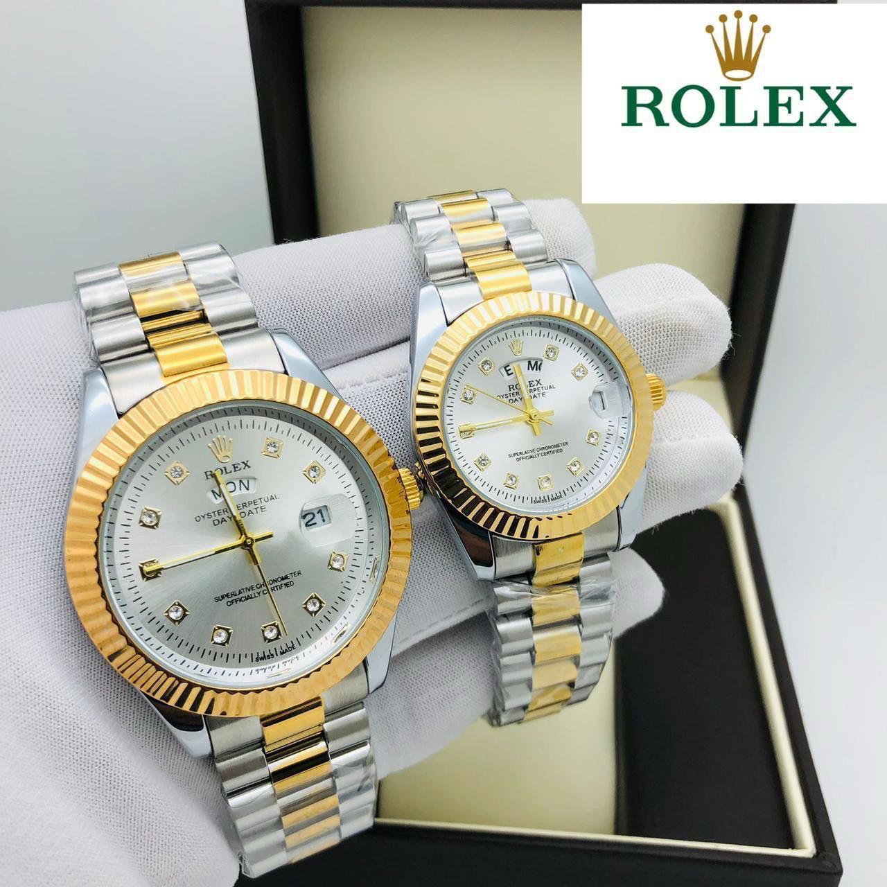 Luxury Couple Watches – Blue Diamond Dial | Premium Two-Tone Stainless Steel Set