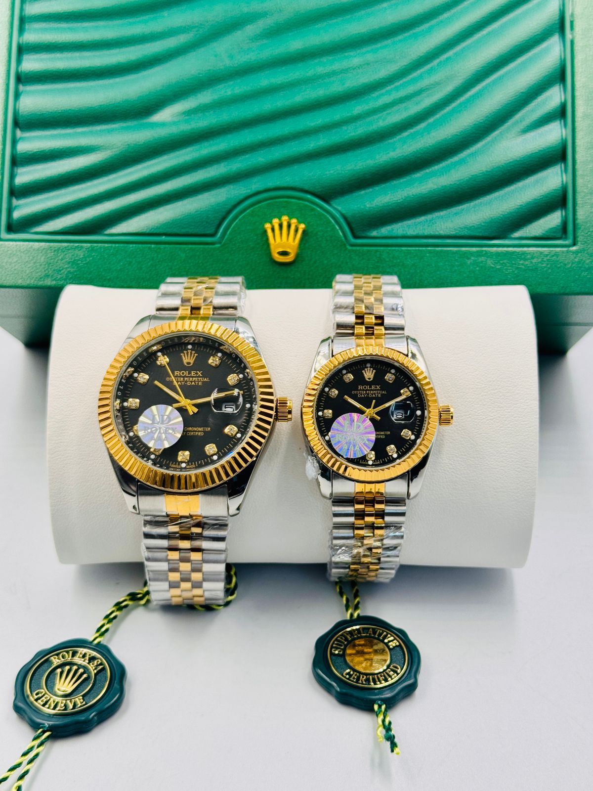 Luxury Couple Watches – Blue Diamond Dial | Premium Two-Tone Stainless Steel Set