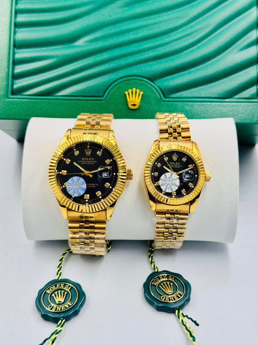 Luxury Couple Watches – Blue Diamond Dial | Premium Two-Tone Stainless Steel Set