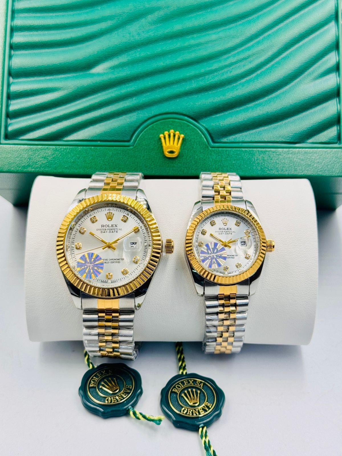 Luxury Couple Watches – Blue Diamond Dial | Premium Two-Tone Stainless Steel Set